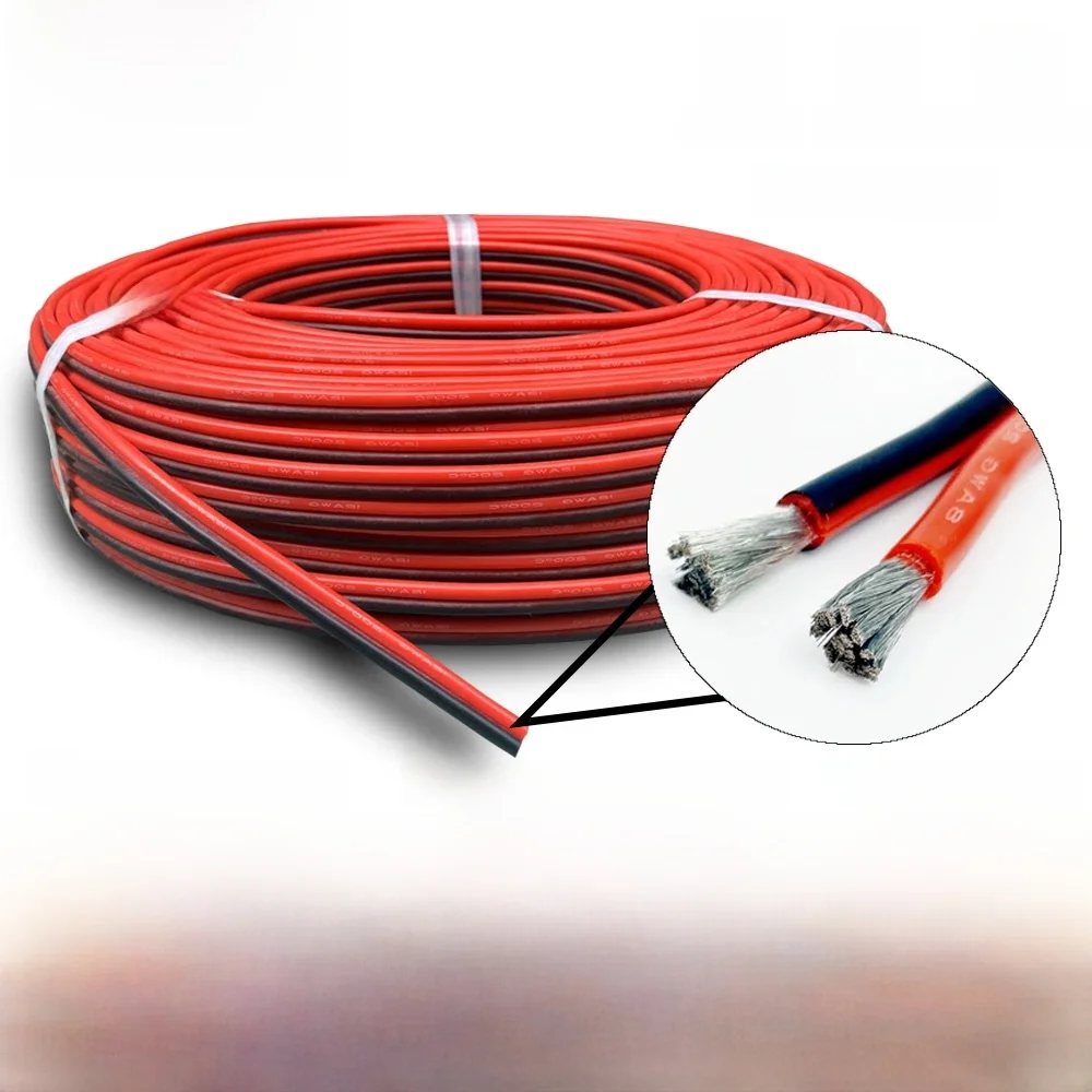 Rouleau de fil de Silicone à 2 broches, 100 m/rouleau, Double câble noir rouge, fils électriques très doux et résistants à la chaleur pour batterie de voiture, onduleur UAV