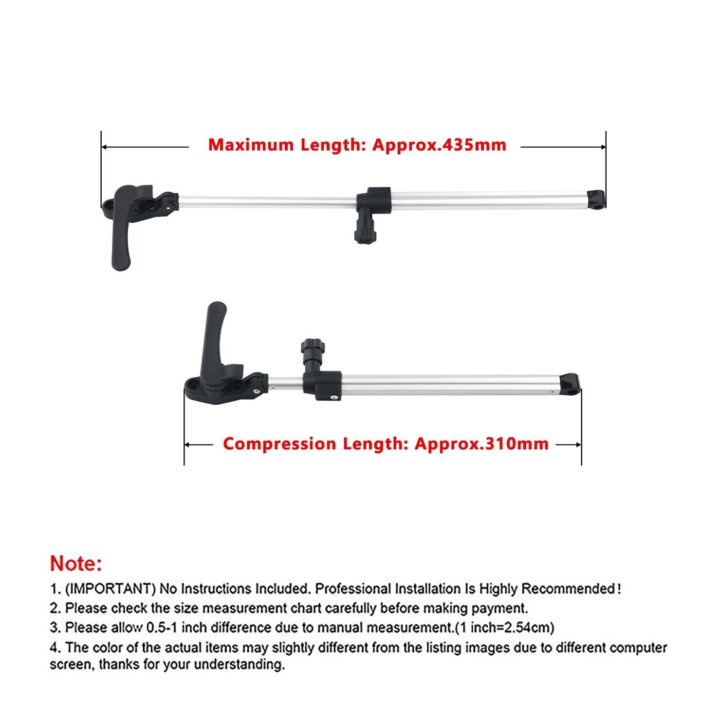 2 szt. wsporników okien do kamperów 310-435 mm, teleskopowe, ze stopu aluminium, do kamperów, przyczep kempingowych