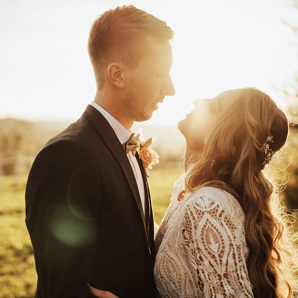 Barco bateau pescoço mangas compridas vestido de noiva uma linha recorte laço aberto para trás tamanho grande boêmio recorte laço boho rústico vestido de casamento