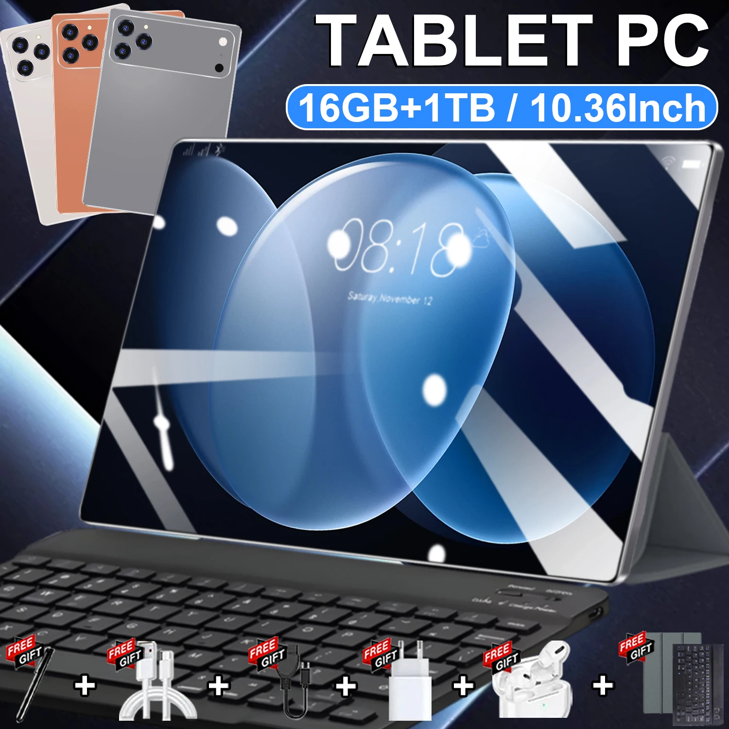 Global Version 2026 Tablet PC 10.36 Inch, Android 13 Operating System, 10 Core, 12000mAh Battery, 16GB+1TB, New Network, 16MP and 32MP Cameras