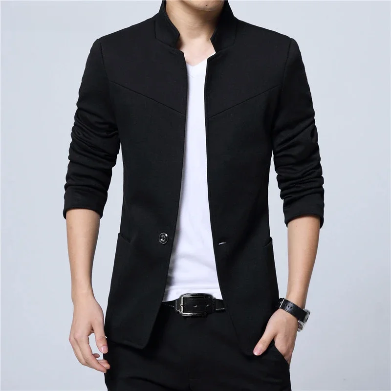 Liseaven Blazer męskie kurtki męskie stójka męskie marynarki Slim Fit męskie marynarki czarna kurtka męska Plus rozmiar 5XL — zdjęcie 2