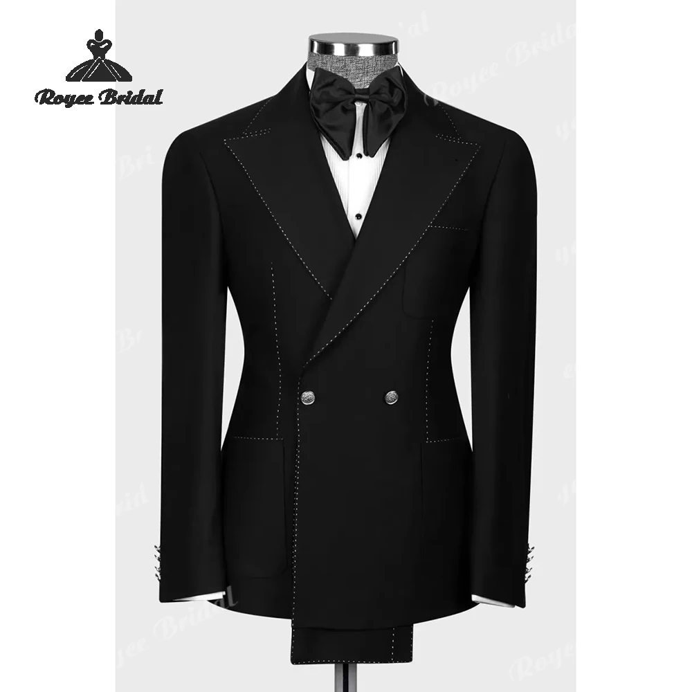 Abito da uomo con risvolto a punta in due pezzi con cucitura bianca Matrimonio 2026 Abito da sera doppio petto personalizzato trajes para hombre