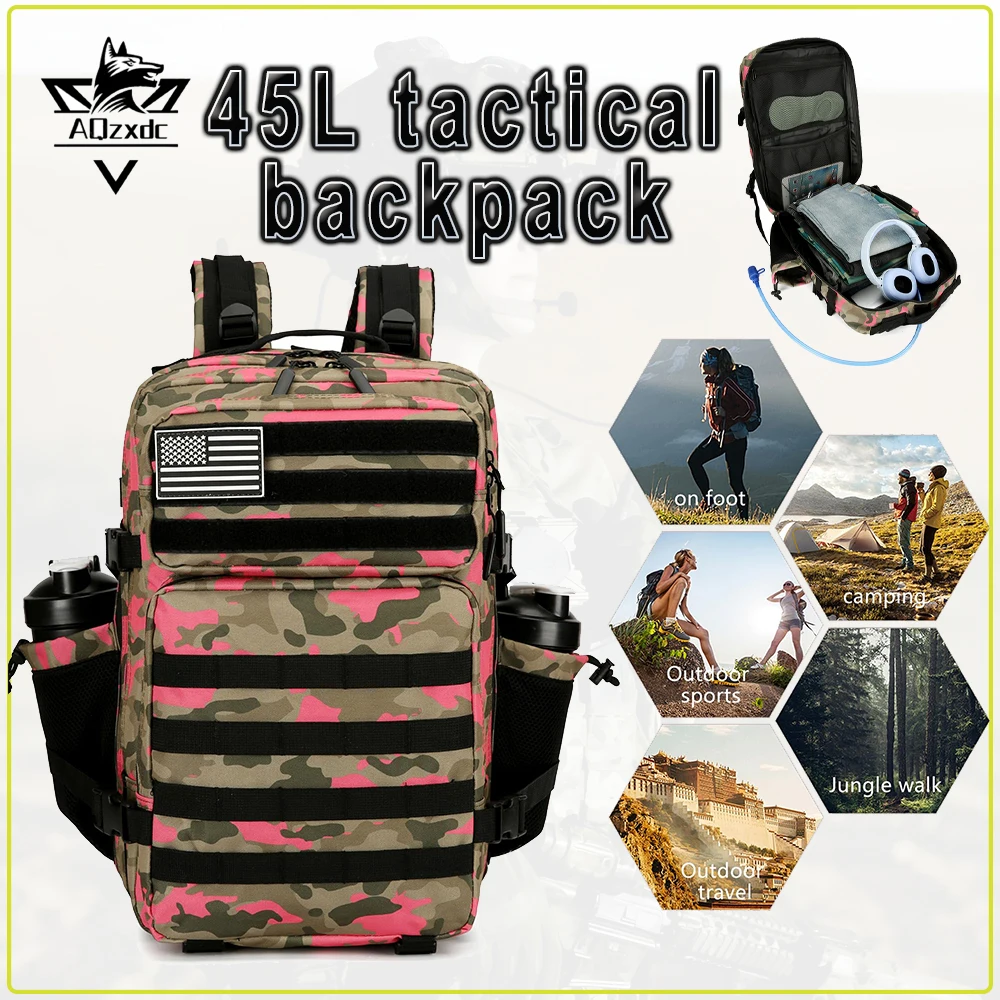 

45L Tactical Backpack Molle Large Capacity Multiple Pockets Sports Pack Outdoor Wear-Resistant Waterproof Hiking Camouflage Bag