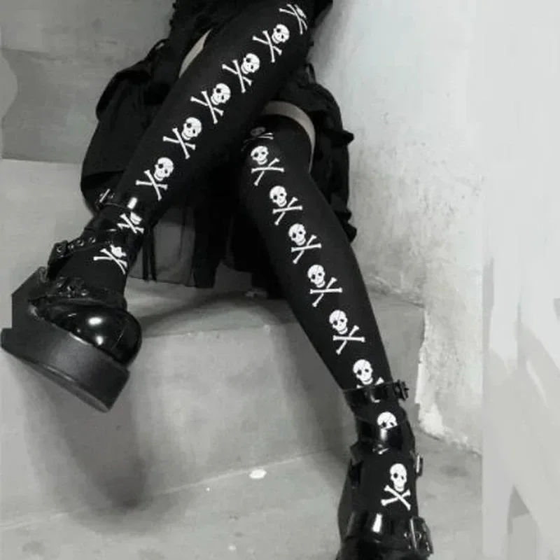 Schädel Fledermaus Gothic Dark Lange Sexy Strümpfe Frauen Spinne Harajuku Emo Alternative