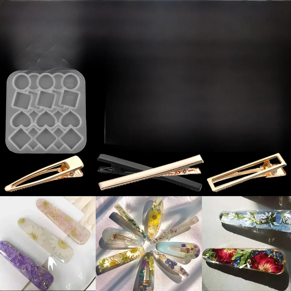 Barrettes en Silicone, pinces à cheveux géométriques en métal, moule en résine époxy pour bricolage, épingle à cheveux en résine, artisanat, accessoires de fabrication de bijoux