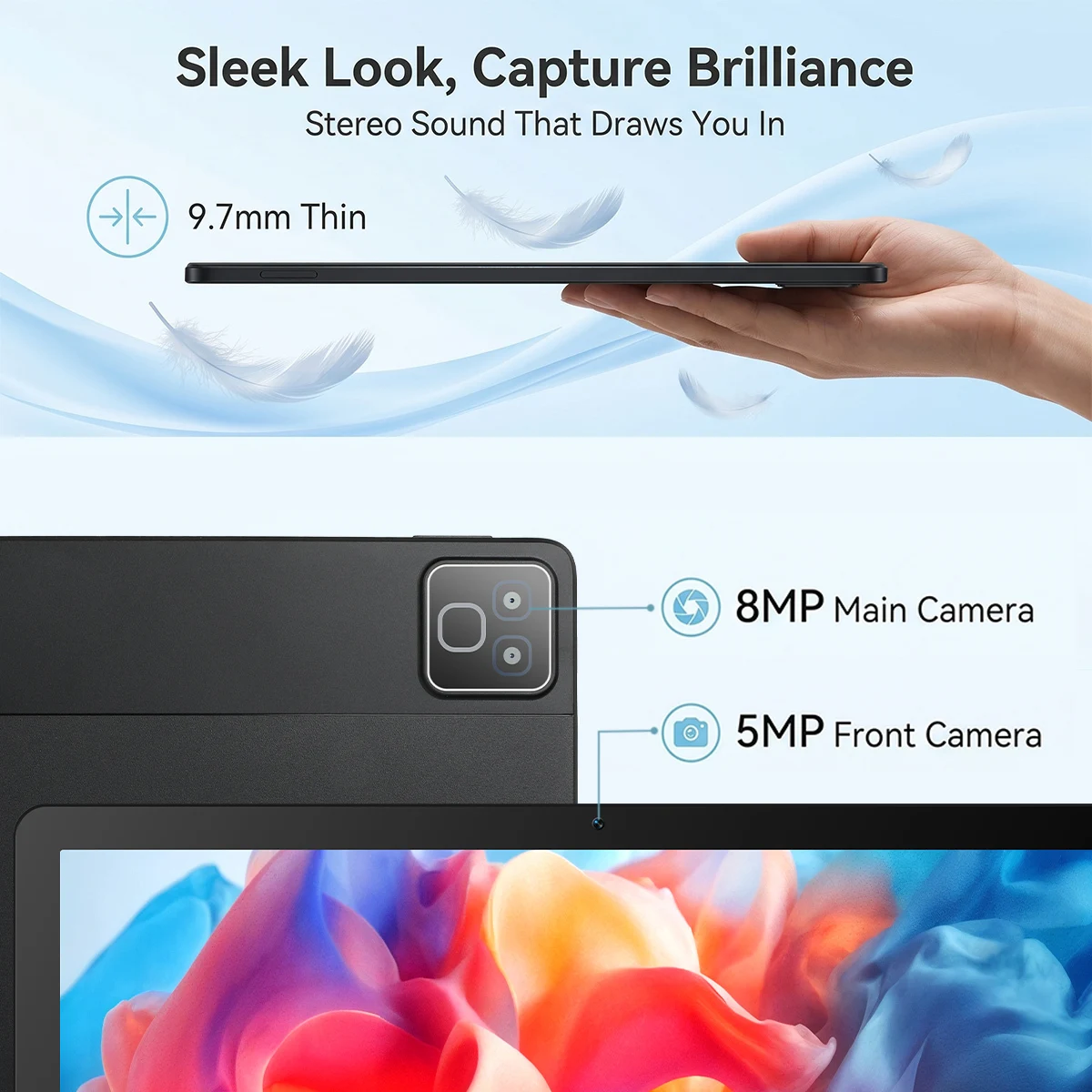 10.95‑Inch Slim Android16 Tablet with Gemini AI,30GB(3+27GB Virtual)RAM 128GB ROM 1TB Expandable, Widevine L1 1920*1200 Display,7800mAh Long Standby Battery,5MP+8MP Dual Cameras Five‑Core Tablet for Streaming Work Study Gaming