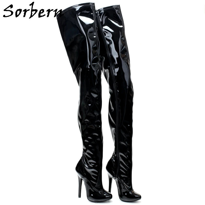 Sorbern Retro Crotch Thigh High Boots Unisex Burlesque Dancer Show Cosplay Fetish Boot High Heel Stilettos Customized Size 36-46