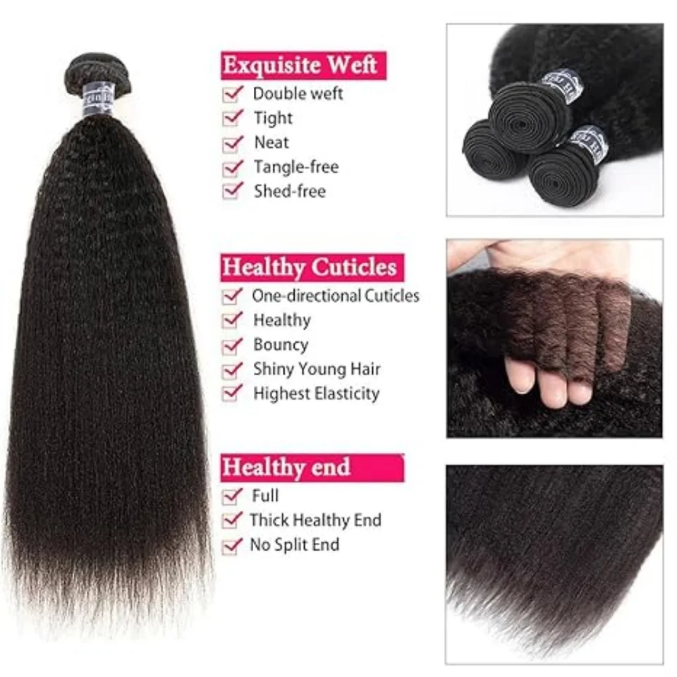 Paquetes de cabello humano kinky straight de 26 pulgadas, 100% humano, yaki liso, 1/3/4 paquetes 5