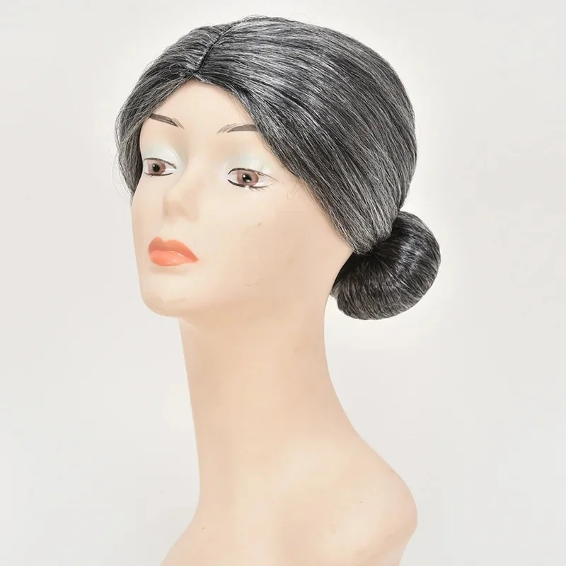 Extensions de cheveux synthétiques pour cosplay, perruques grises, couvre-chef respirant, perruque habillée de grand-mère, chapeau pour femme