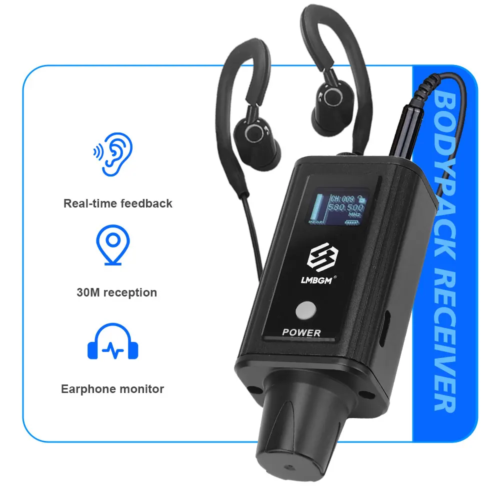 LMBGM A9 Mono Pro Sistema de monitoreo inalámbrico en el oído Mini receptor portátil Alcance UHF164Ft, adecuado para escenario, estudio de grabación