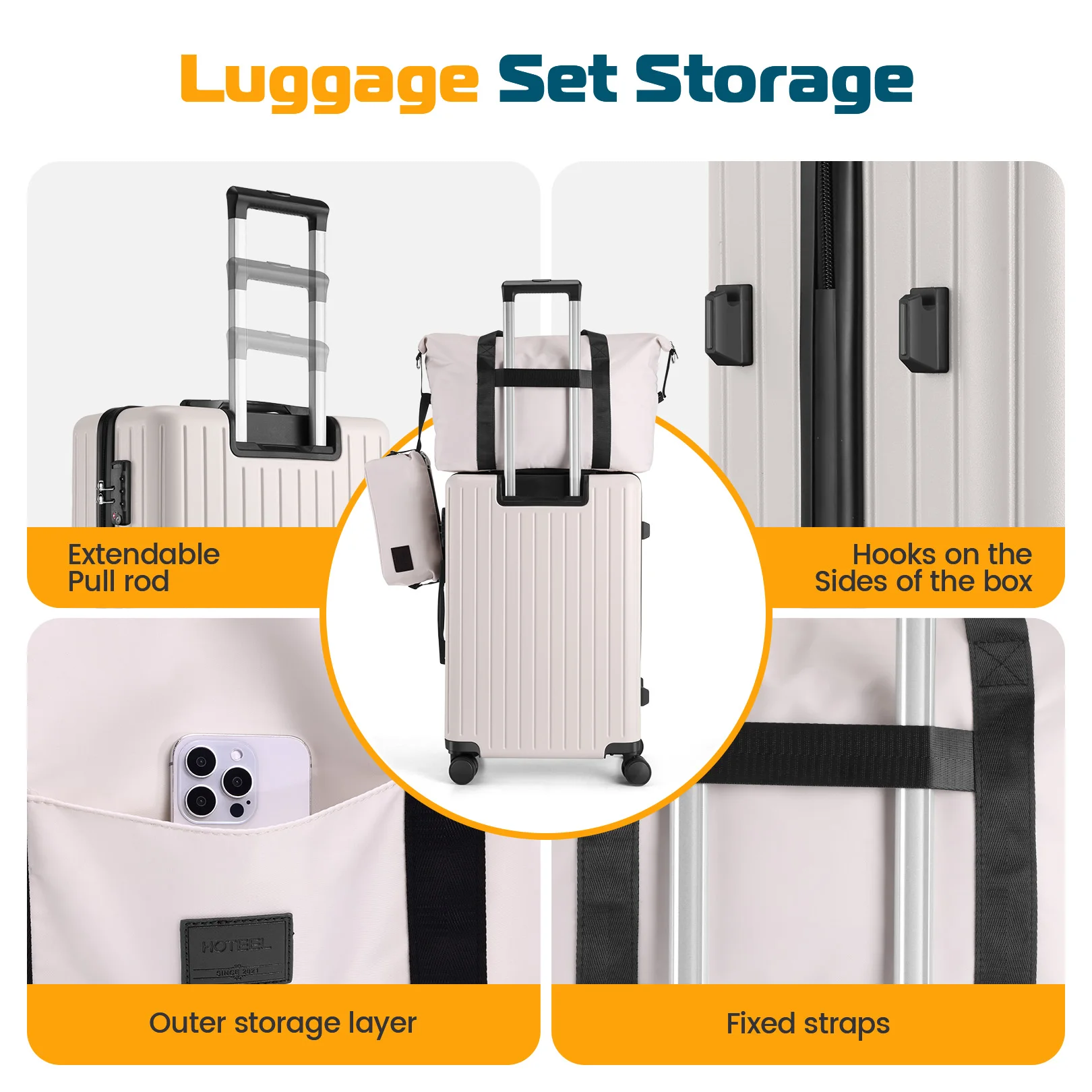 5Piece Luggage Set Expandable ABS+PC Hardshell Carry on Suitcase with Spinner Wheels & TSA Lock,20/24/28in,Duffel Bag&Travel Bag