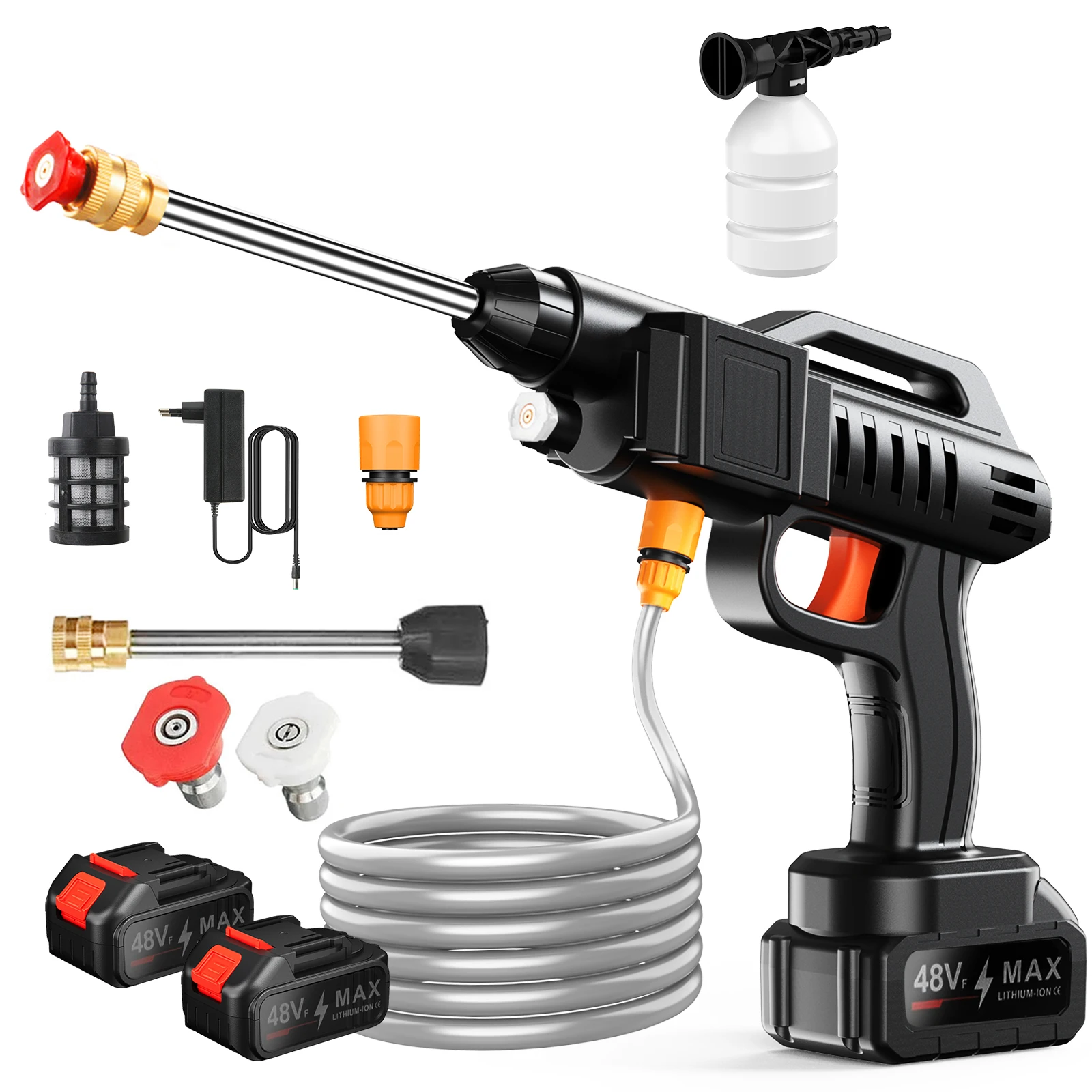 Idropulitrice ad alta pressione da 1500W, pistola a spruzzo per lavaggio auto e giardino, 135 bar, pulitore portatile con tubo da 10m, per auto, casa e giardino