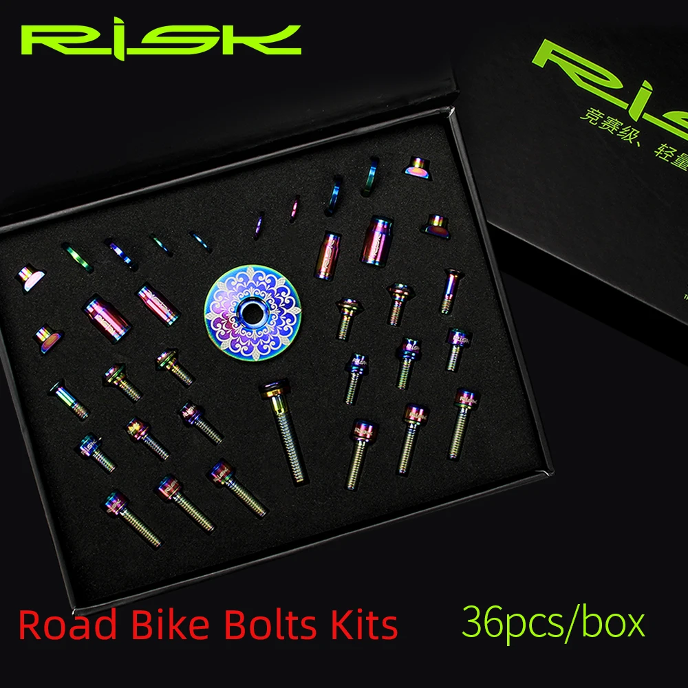 RISK 36pcs Ultralight MTB Road Bicycle Screw Kit Titanium Alloy Fixing Bolts Bicycle Modification Kit Universal Bike Accessories