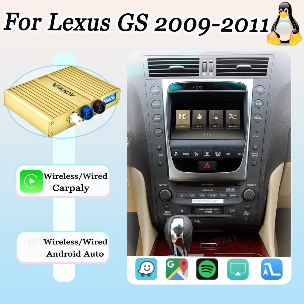 Viknav Linux System For Lexus GS 2009-2011 OEM Screen LVDS Decoder Interface Box Multimedia Android Auto Wireless Apple Carplay