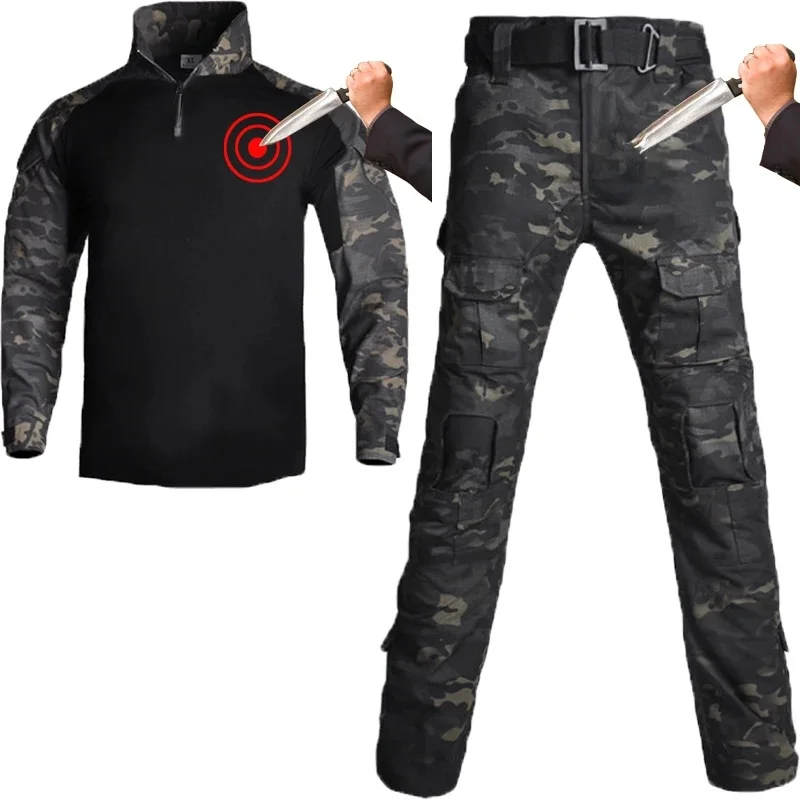 Anti stabbing anti knife safety tactical clothing slash proof self defense Multicam camouflage shirt pants Cut resistant uniform