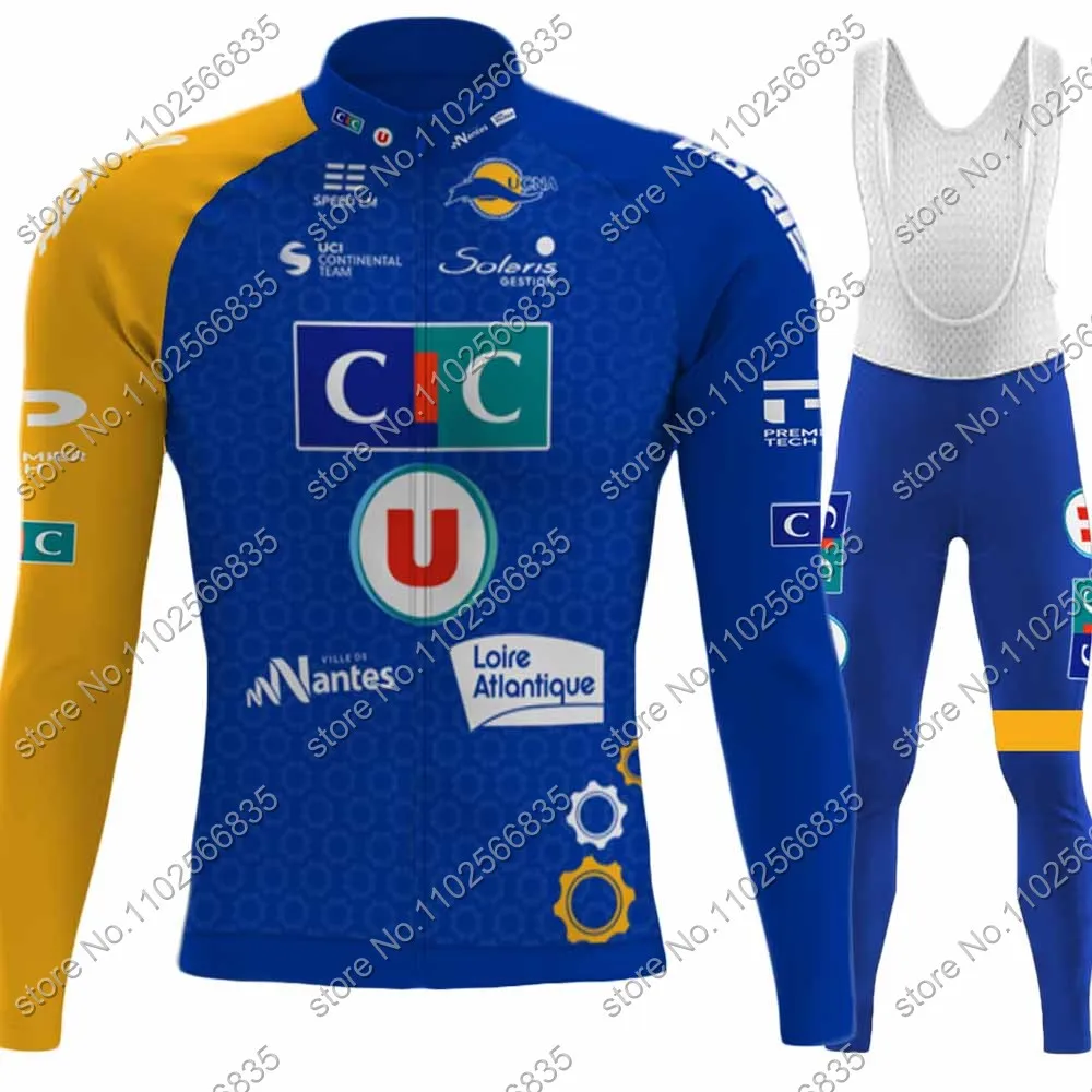 CIC U Nantes Atlantique 2024 Cycling Jersey Set Men Long Sleeve France Cycling Clothing Suit MTB Bike Road Pants Bib Maillot