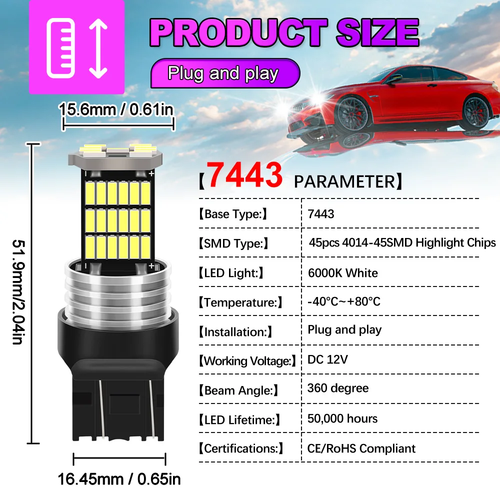 2 Stück Canbus Fehlerfreie Tagfahrleuchten 6000K Weiß Plug-and-Play 7443 W21/5W T20 Für Fiat Ducato 2014 2015 2016 2017 2018 – Detail 2