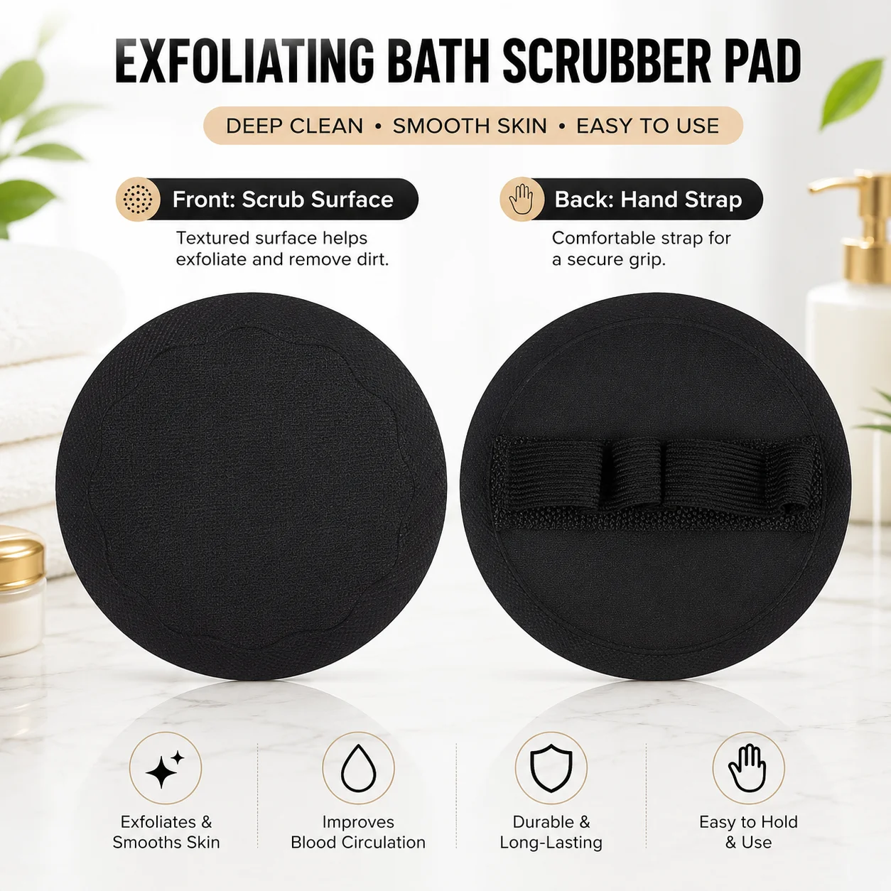 4pcs Black Exfoliating Bath Scrubber Body Scrubber Shower Back Scrubber Bath Massage Pad Dead Skin Remover Cleaning Tool