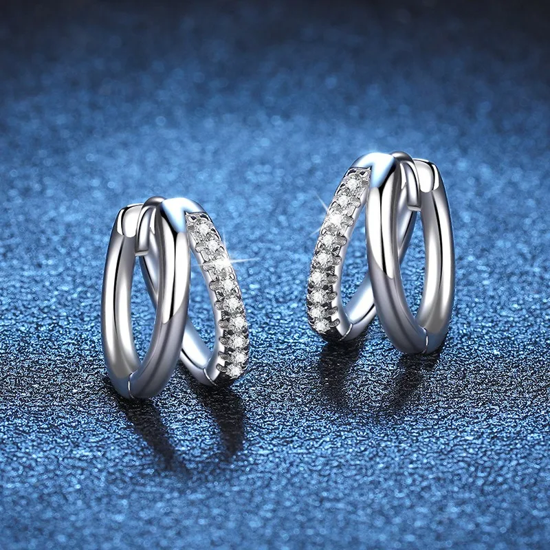 

S925 Sterling Silver 0.15CT D Color Full Pave Moissanite Stud Earrings - Original French Design Jewelry for Women
