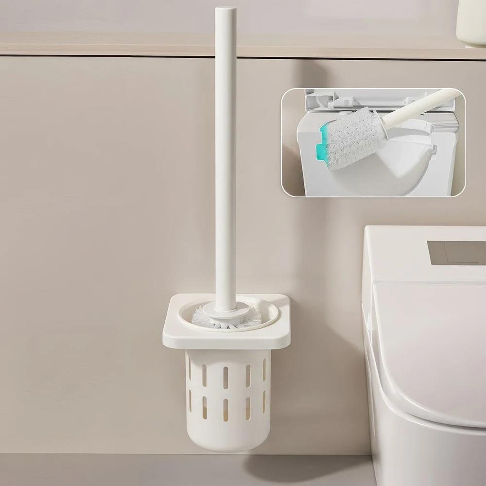 

Toilet Brush Holder Space Aluminum Wall Mounted No Drill Bathroom Cleaning Brush Set