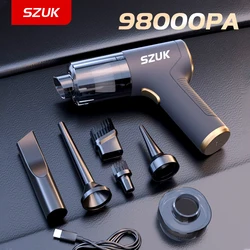 Szuk 98000pa aspirador de pó carro mini poderosa máquina limpeza forte sucção portátil para carro portátil sem fio eletrodomésticos