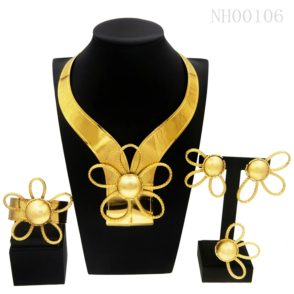 Necklace For Women Dubai Gold Tone Jewelry Set Plated  24K Original Earrings Rings Bracelets Wedding Gifts Nigeria Jewelry Sets