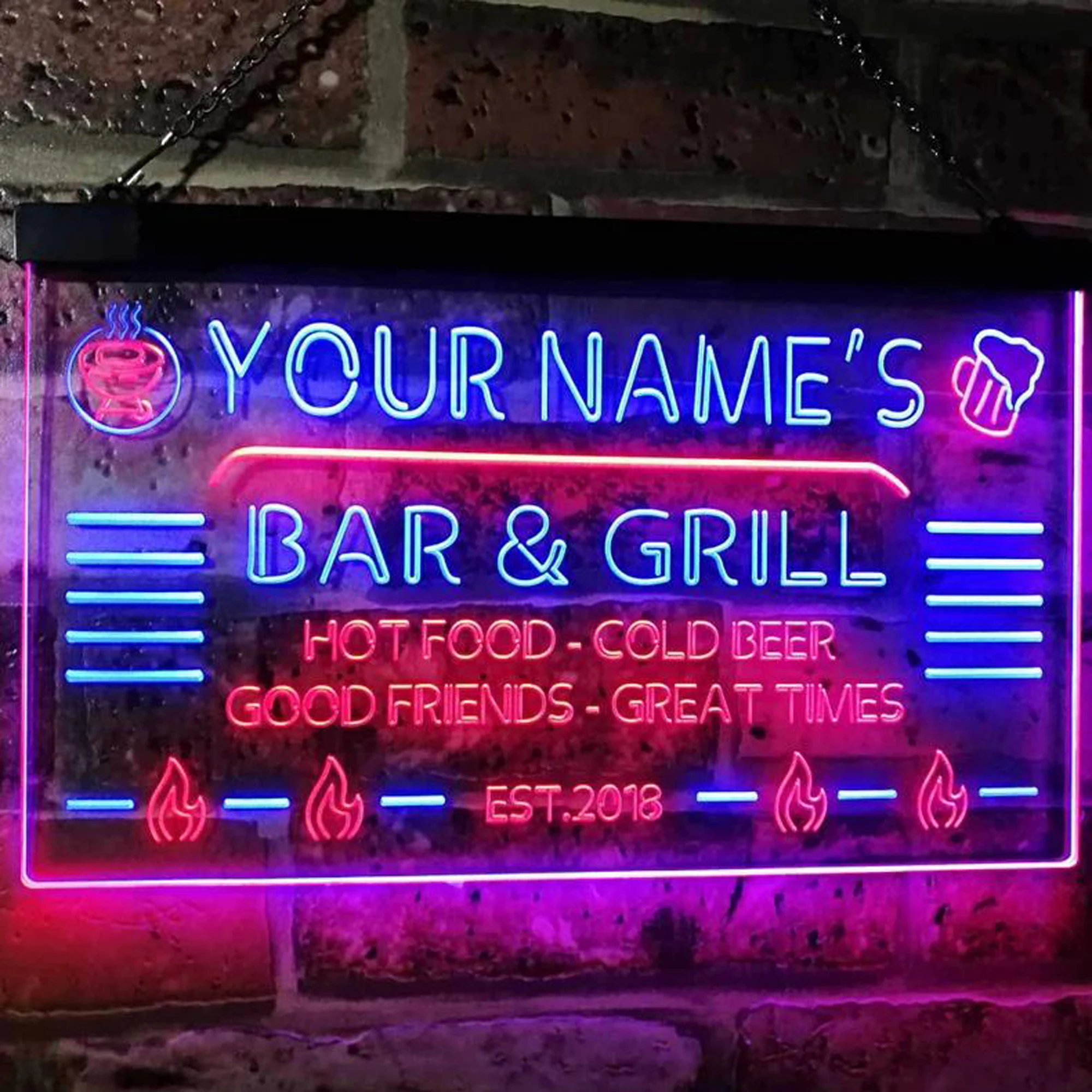 Custom Dual Color Neon Light Sign Personalized Your Name Bar & Grill Kitchen Beer BBQ Tool Room Decor Wall Hanging Neon Light