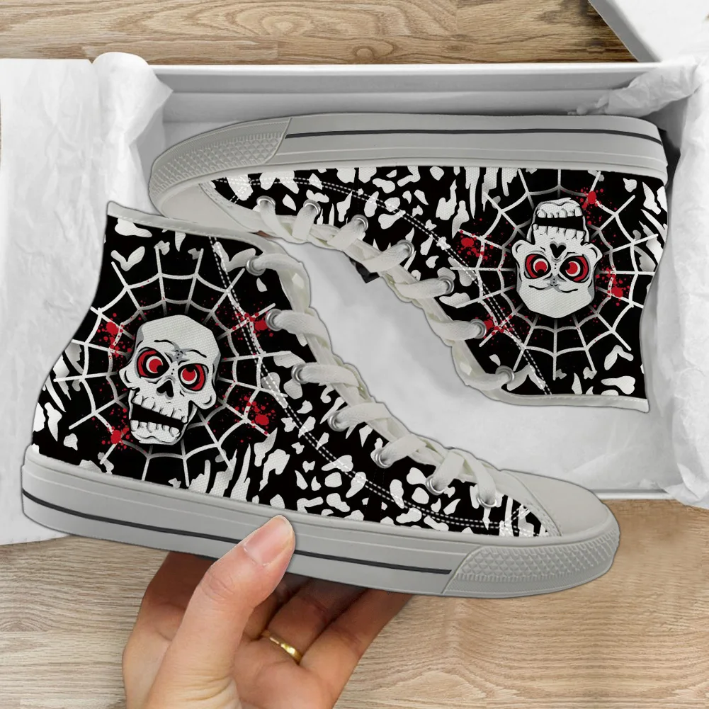 INSTANTARTS Trendy 2023 High top Canvas Shoes Gothic Skulland Spider Web Design Men Women Casual Sneakers Classic Board Shoes