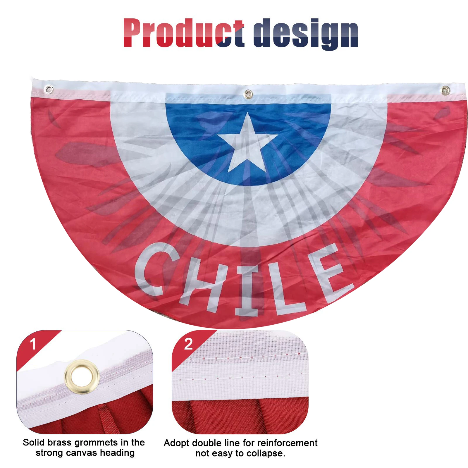 Directly Delivery 100% Polyester Half Circle Fans Chile Flags