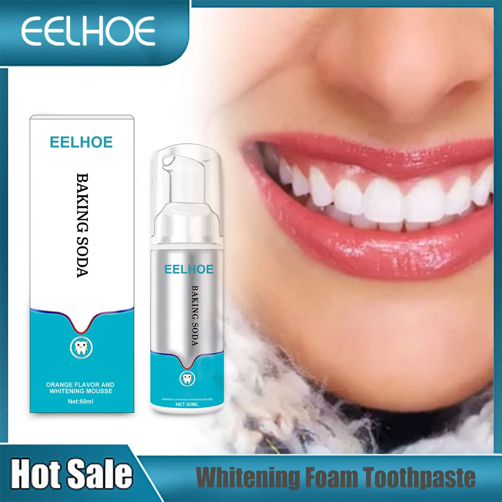 EELHOE-Dentes Clareamento Espuma Creme Dental, Dente Amarelo Removedor, Branqueamento Respiratório Fresco, Produtos de Higiene Oral