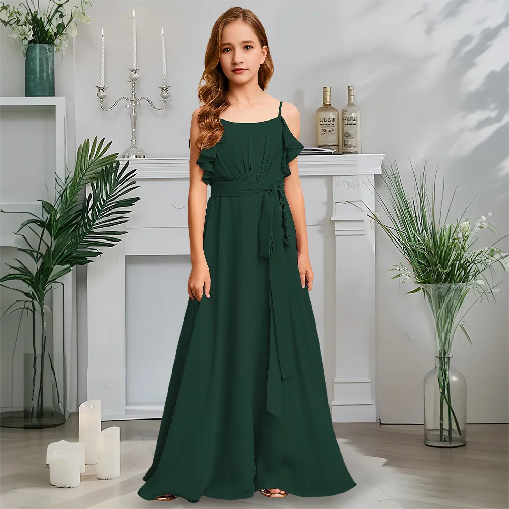

A Kids Lavender Square Neck Junior Bridesmaid Dress Flower Girl Dress Chiffon A Line Floor Length For Girls Party Formal Wear