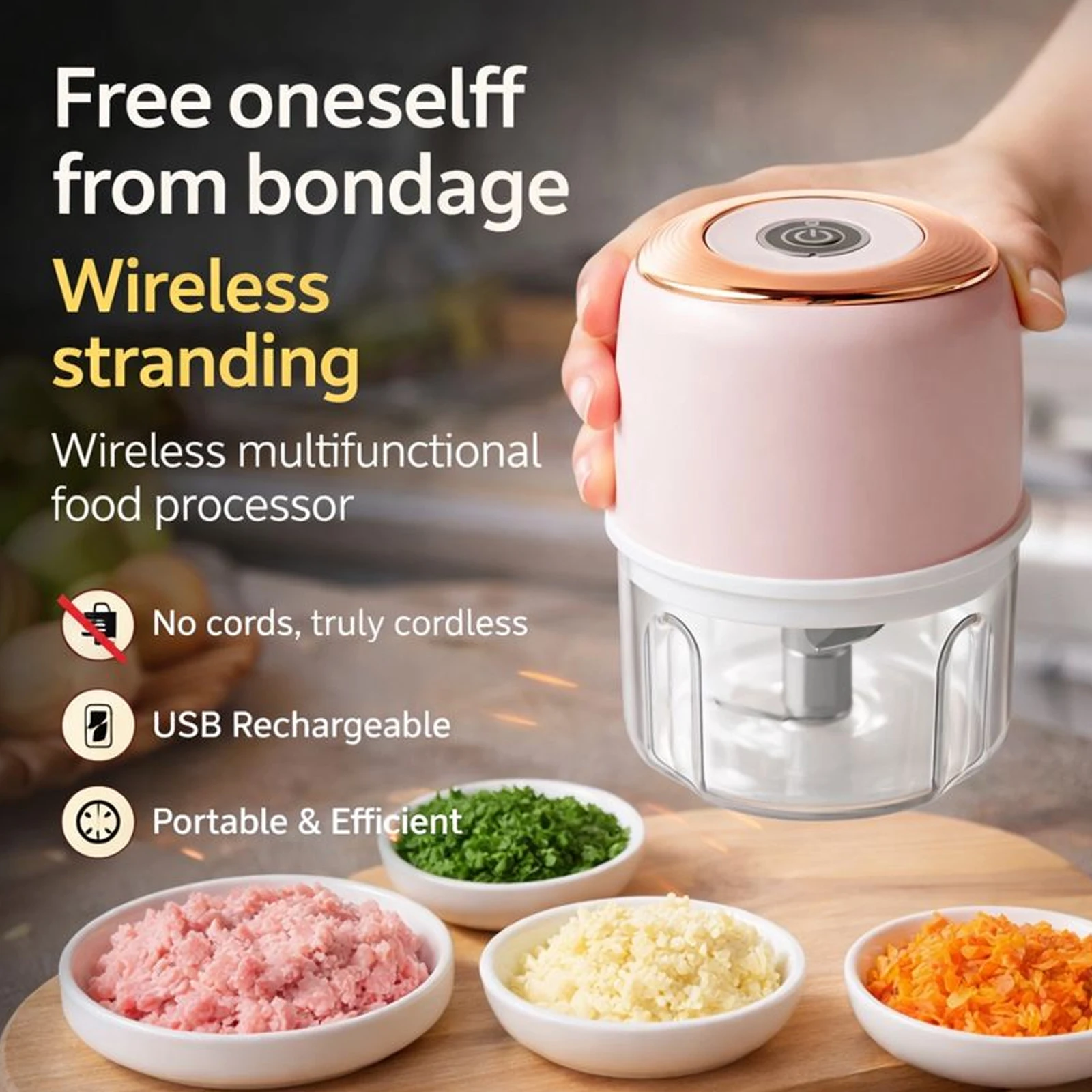 Mini Electric Garlic Chopper & Meat Grinder | USB Rechargeable, Sturdy, Durable Vegetable Crusher | Kitchen Food Processor