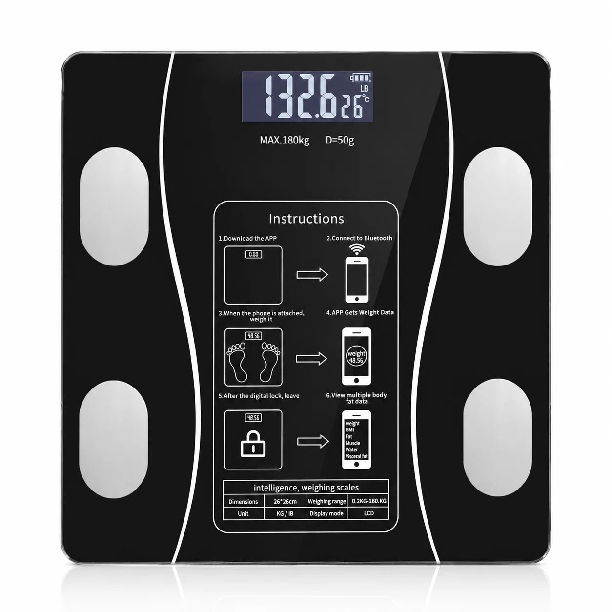Smart Digital Bathroom Scale with Battery Included – Bluetooth Body Weight Scale with Body Fat Analyzer – High Precision Electronic Weighing Scale for Home Fitness