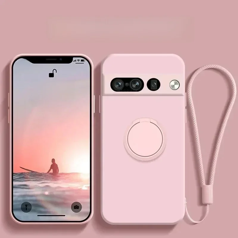 Magnetische Ringhouder Stand Vloeibare Siliconen Telefoonhoes voor Google Pixel 10A 10 9 Pro XL 8 7 6 Candy Kleur Stootbestendige Zachte Hoes - afbeelding 2