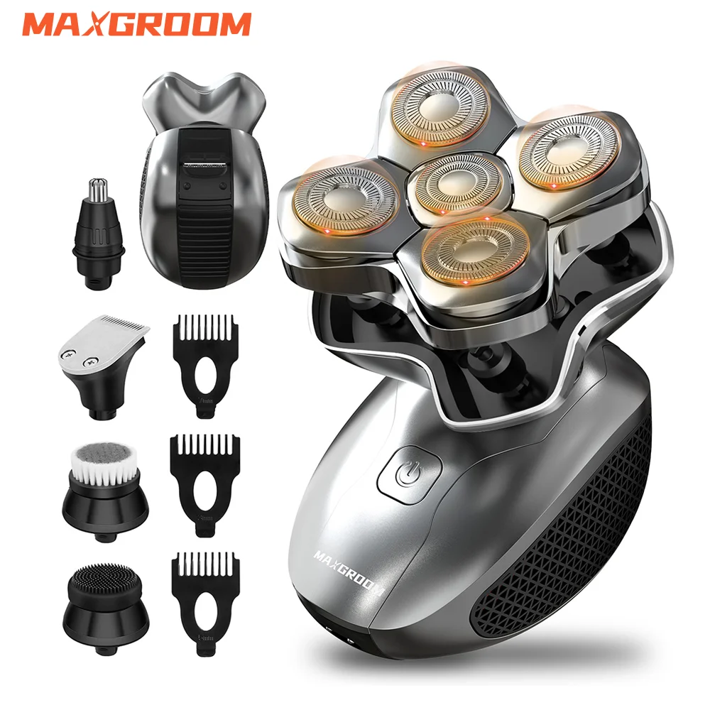 MAXGROOM Electric Shaver For Man Blad Hair Trimmer Waterproof Head Shaver Beard Trimmer 5 in 1 Rechargeable Head Shaving Machine