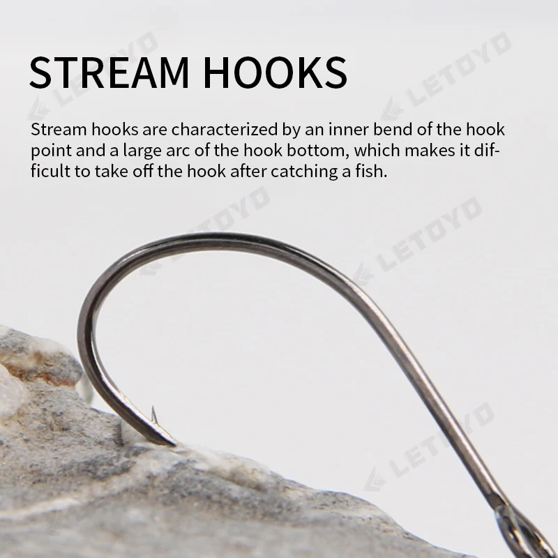 LETOYO forged shank Barbed oversize eye Fishhook for spoon lure High Carbon Steel black nickle spinner hook for Stream fishing