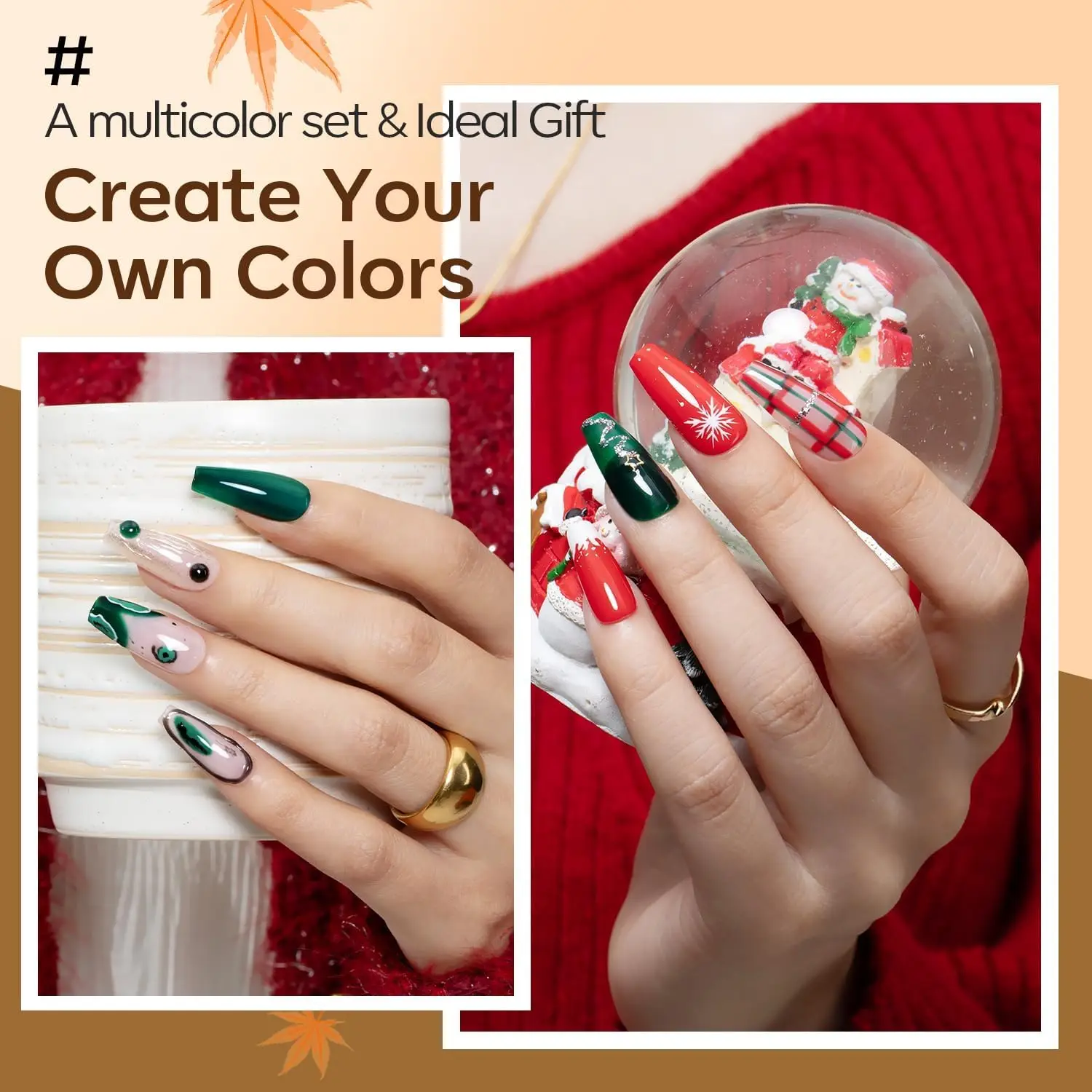 modelones 40-teiliges Gel-Nagellack-Set, Weihnachten Winter Nude Braun Grün Rot Lila Orange Gold Gelee Weiße Farben Blooming Gel P