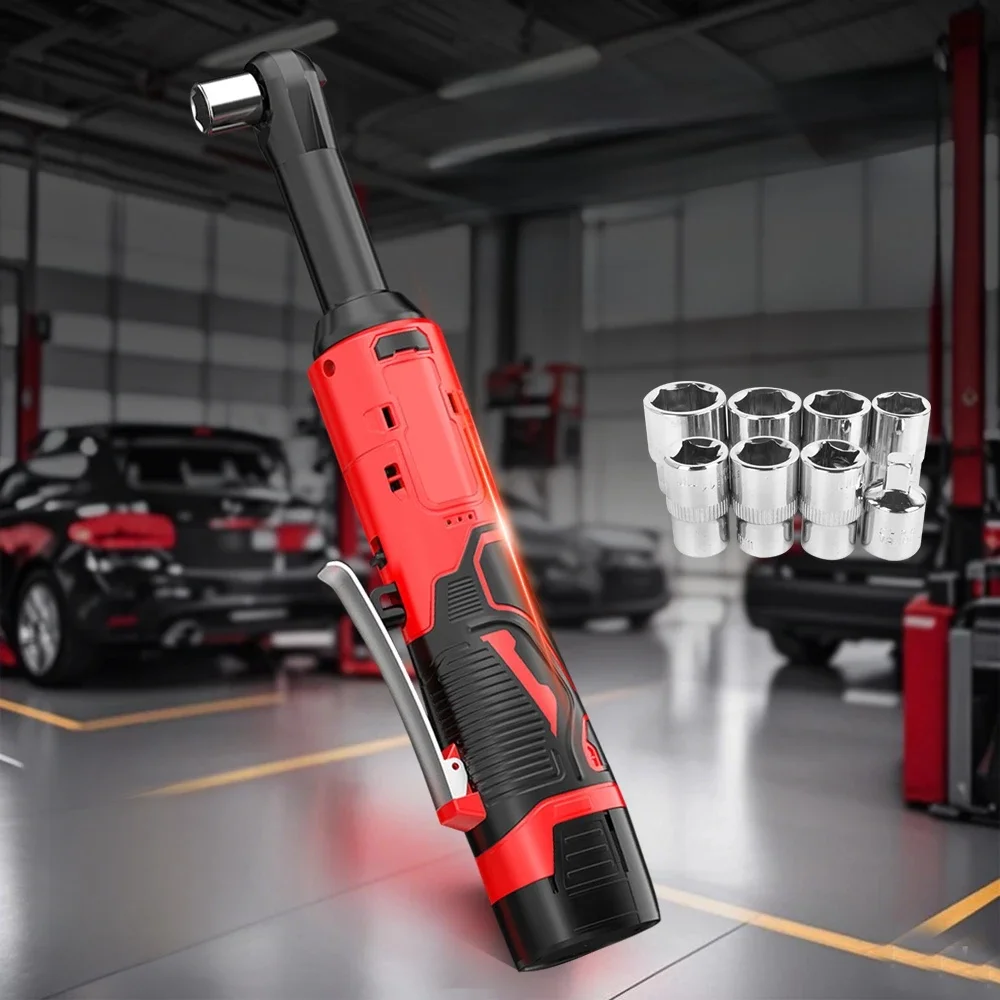 Extended 18V Electric Ratchet Cordless 90 Degree Right Angle Large Torque Lithium-Ion Auto Repair Special Auto Repair Tool Set