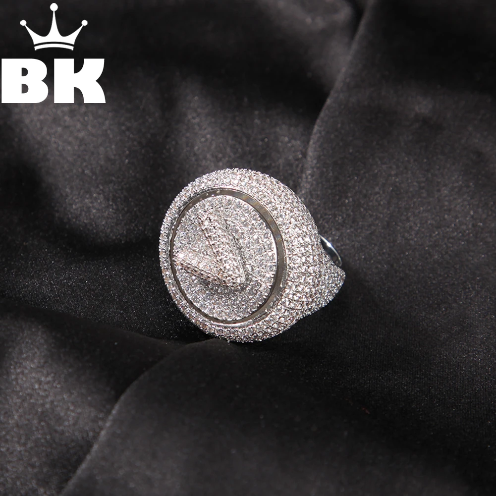 

Hip Hop New Men's Big Rotating Custom Letter Ring Men Ring Famous Brand Iced Out Micro Pave Cz Ring Punk Rap Jewelry Size