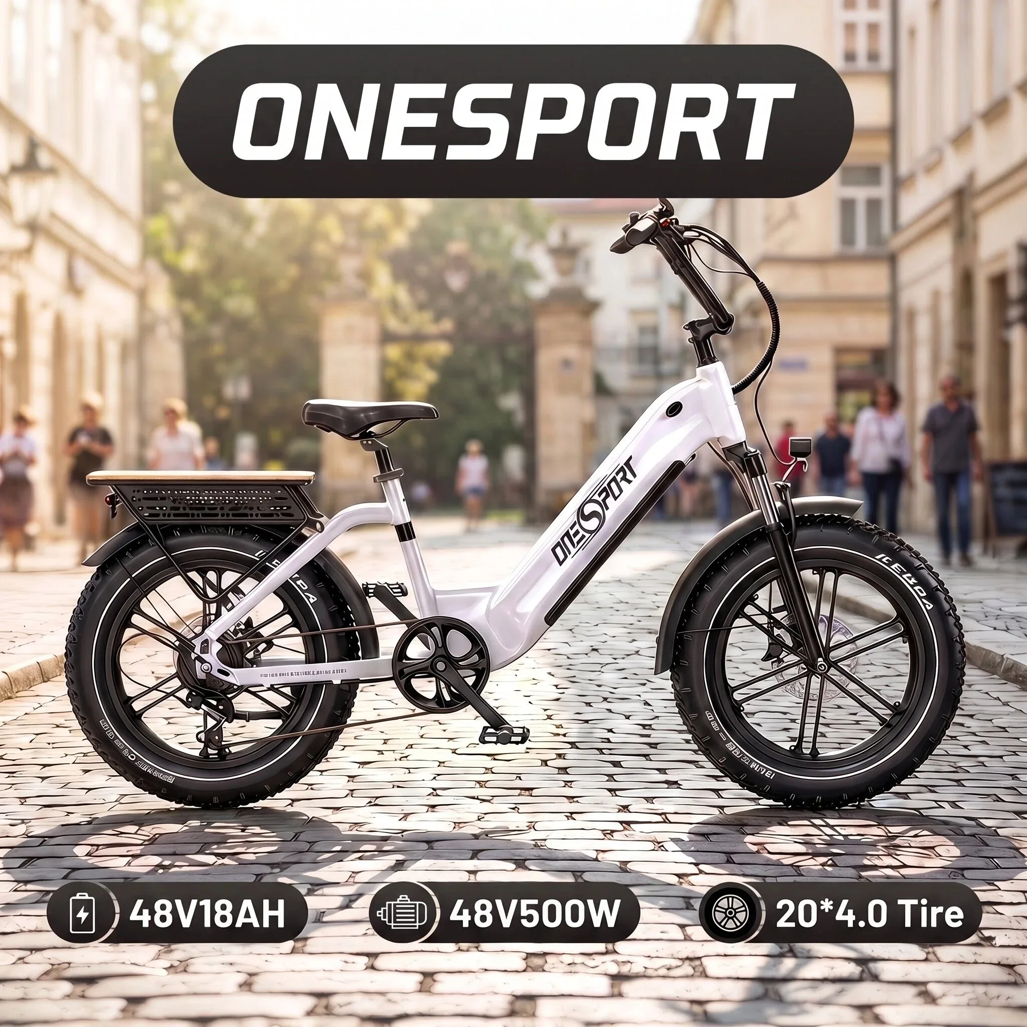 Vélo électrique à pneus larges ONESPORT OT08 20 pouces – Moteur 500W, batterie 48V 18Ah, freins hydrauliques, vélo électrique pour adultes