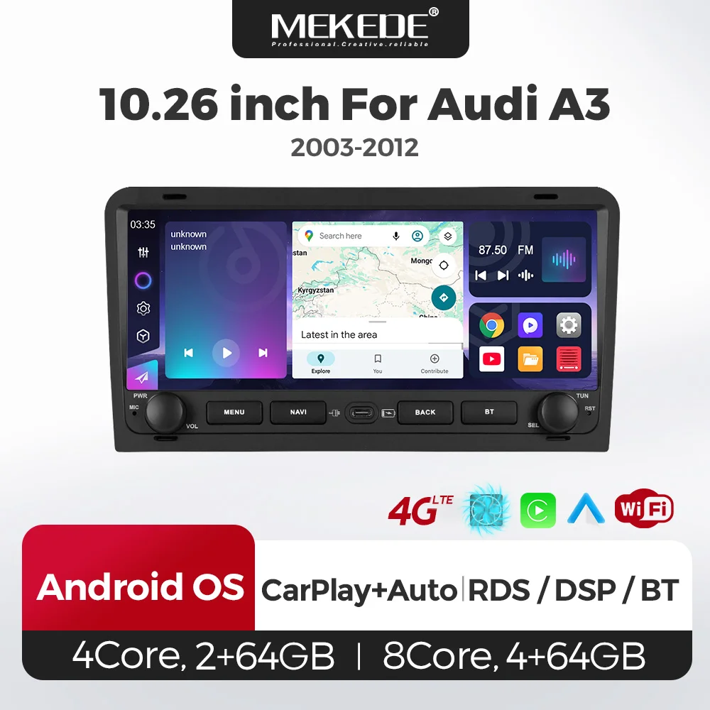 MEKEDE – écran tactile de 10.26 pouces pour Audi A3 8P S3 RS3 2003-2012, lecteur multimédia pour voiture, stéréo, sans fil, Carplay, Android Auto
