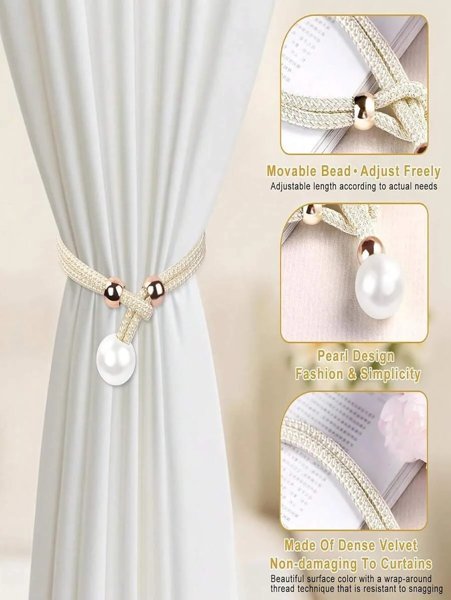 2pcs Faux Pearl Window Curtain Tie Backsolder, Simple Home Decor