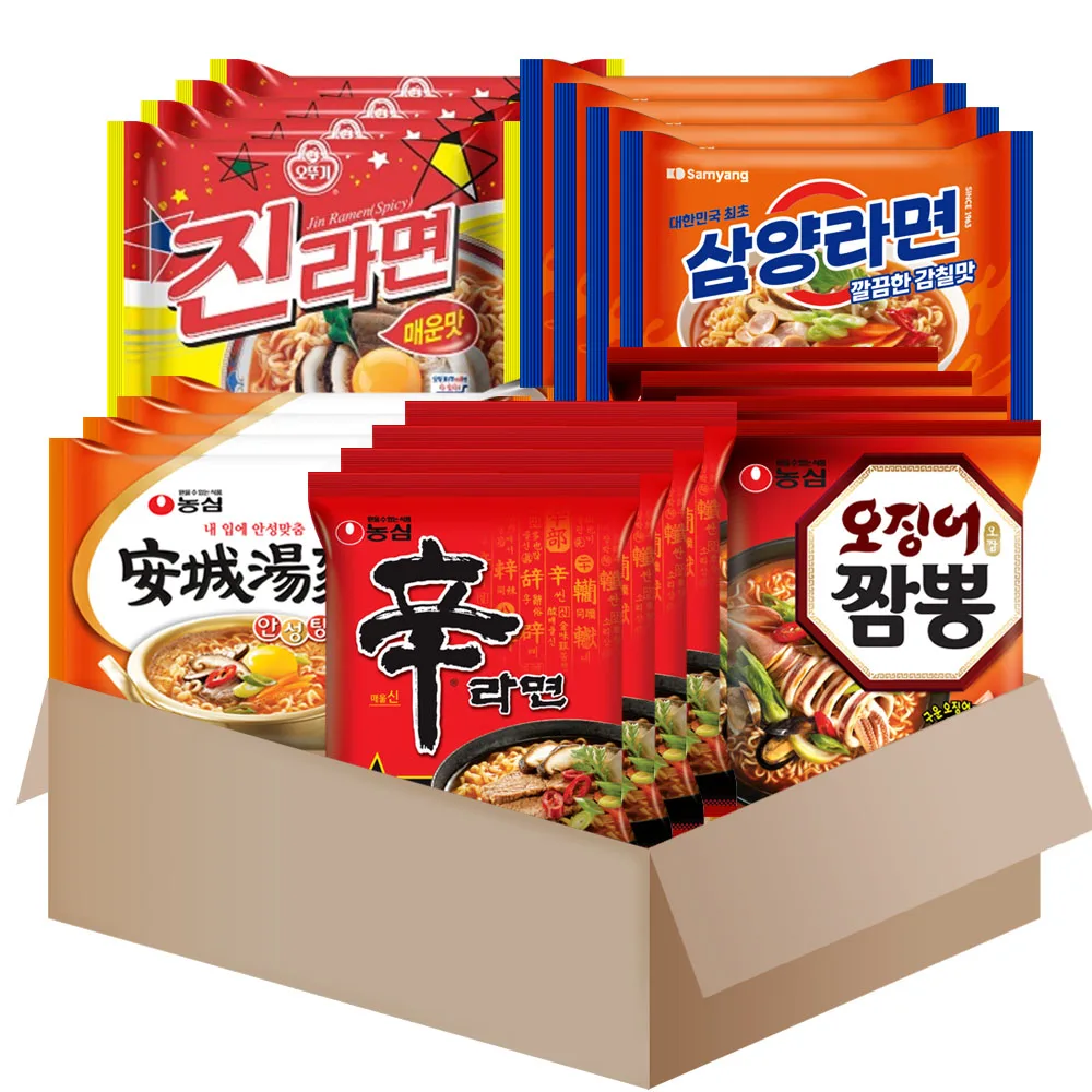 [AL0202*] Variedad de ramen Paquete de 20 tipos de 5 {Anseongtangmen x4+shinramen x4+Squid Jjambbpng x4+jin ramen picante x4+samyang x4}