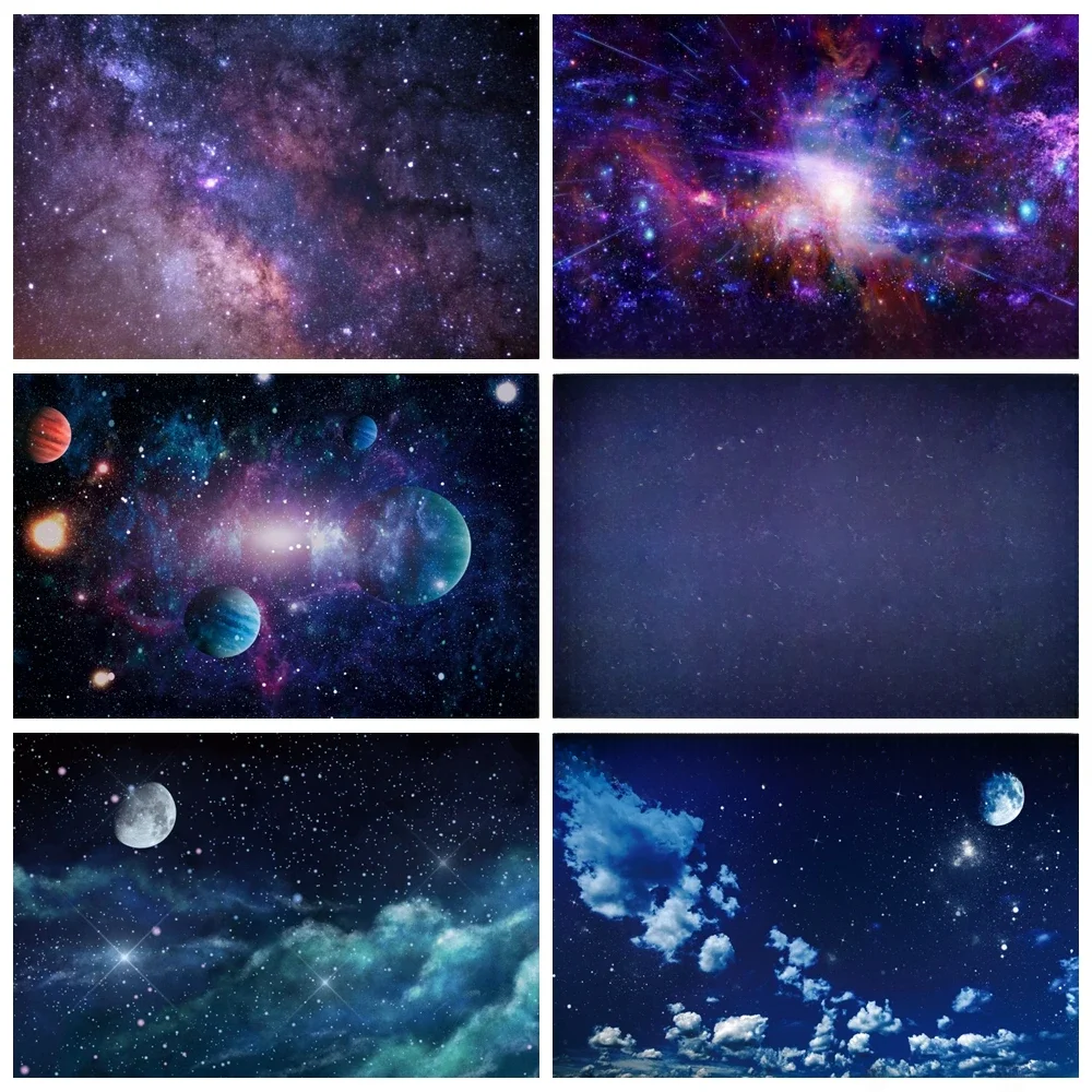 Toile de fond de photographie de ciel étoilé de nuit, bannière de décor de fond, espace de tiques, lune, nuage, voie lactée, étoile, enfants, bébé, fête d'anniversaire
