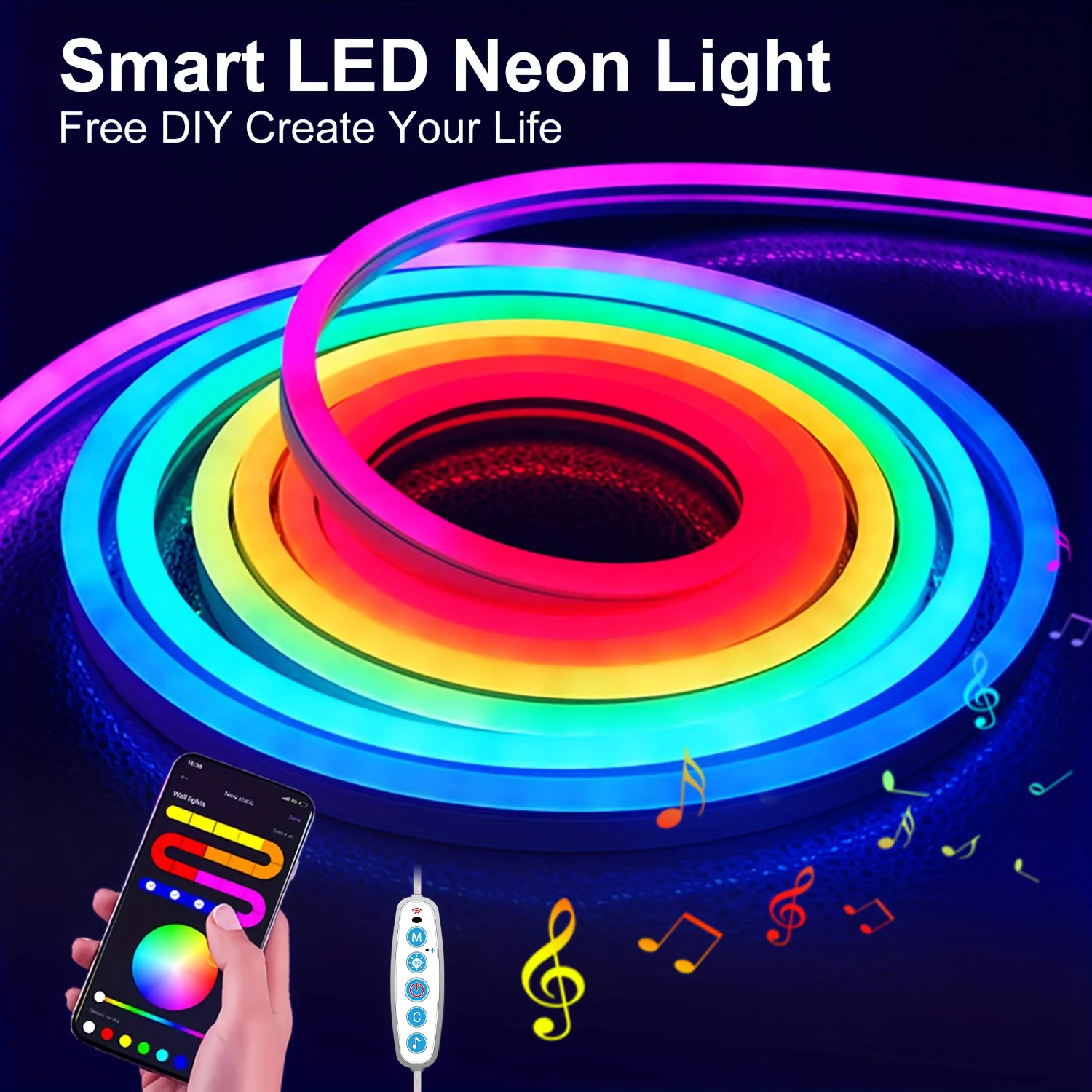 Neon LED Strip Light Silicone Neon Rope Light DIY Music Sync APP MeRGBW RGB Dreamcolor Chasing Strip Tape for Room Wall Decor