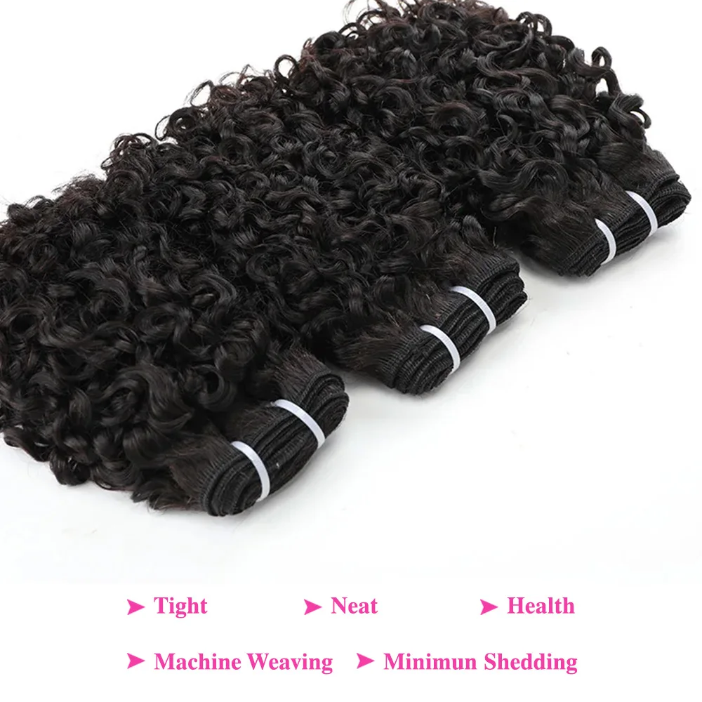 Mèches Brésiliennes Naturelles Pixie Curl à Double Proximité, Extensions Capillaires avec Closure, 4x4