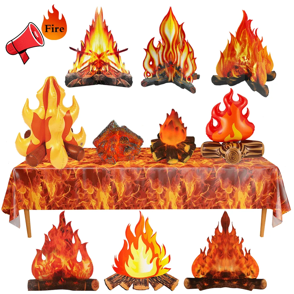 3D Simulation Campfire Charcoal Flame Lamp Cardboard Campfire PVC Inflatable Flame Halloween Christmas Birthday Party Decoration