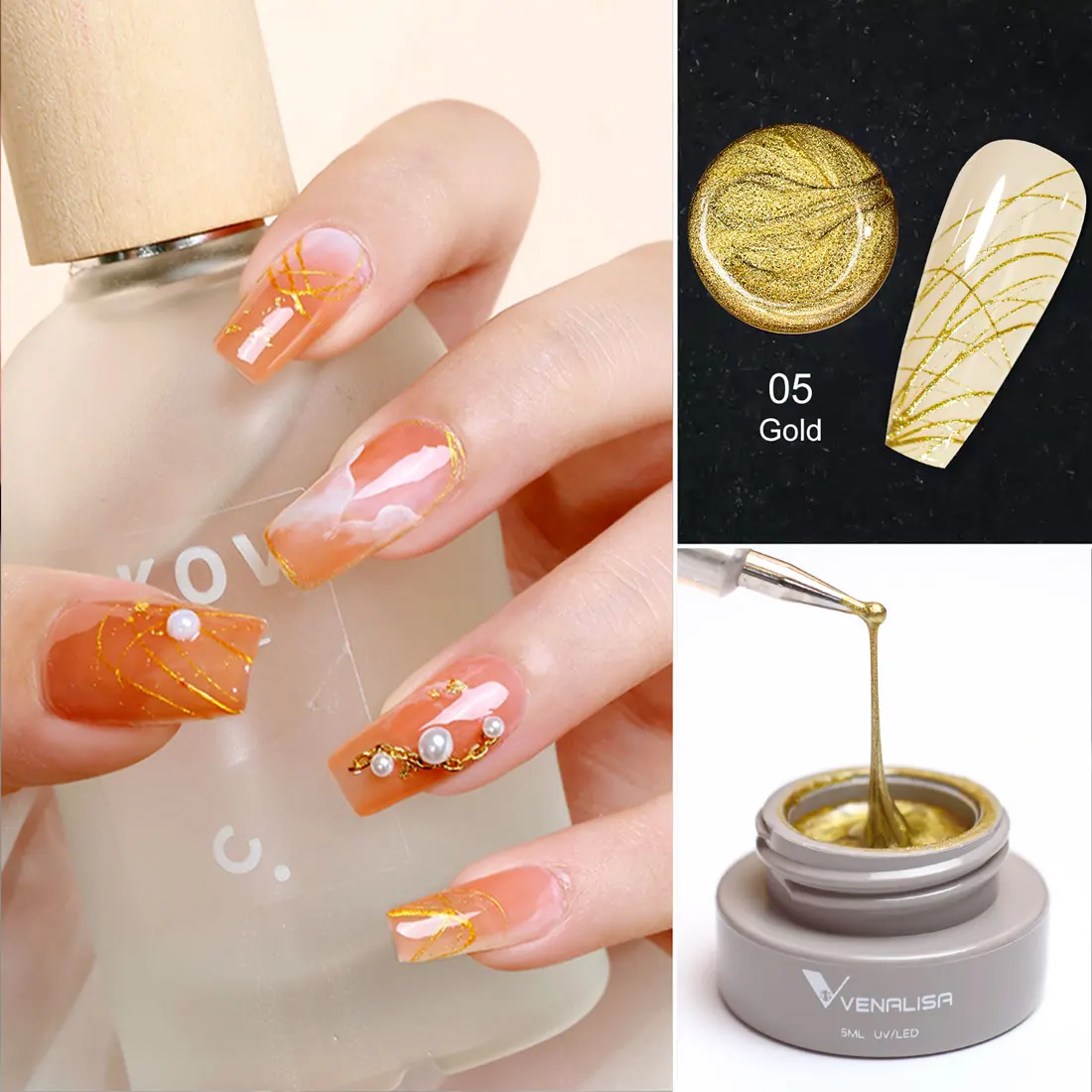 VENALISA Spider Liner Painting Gel New Formula Fast Design Roségoldfarbe Soak Off UVLED Nagelmaniküre Web Line Nagelgelpoliermittel – Detail 15