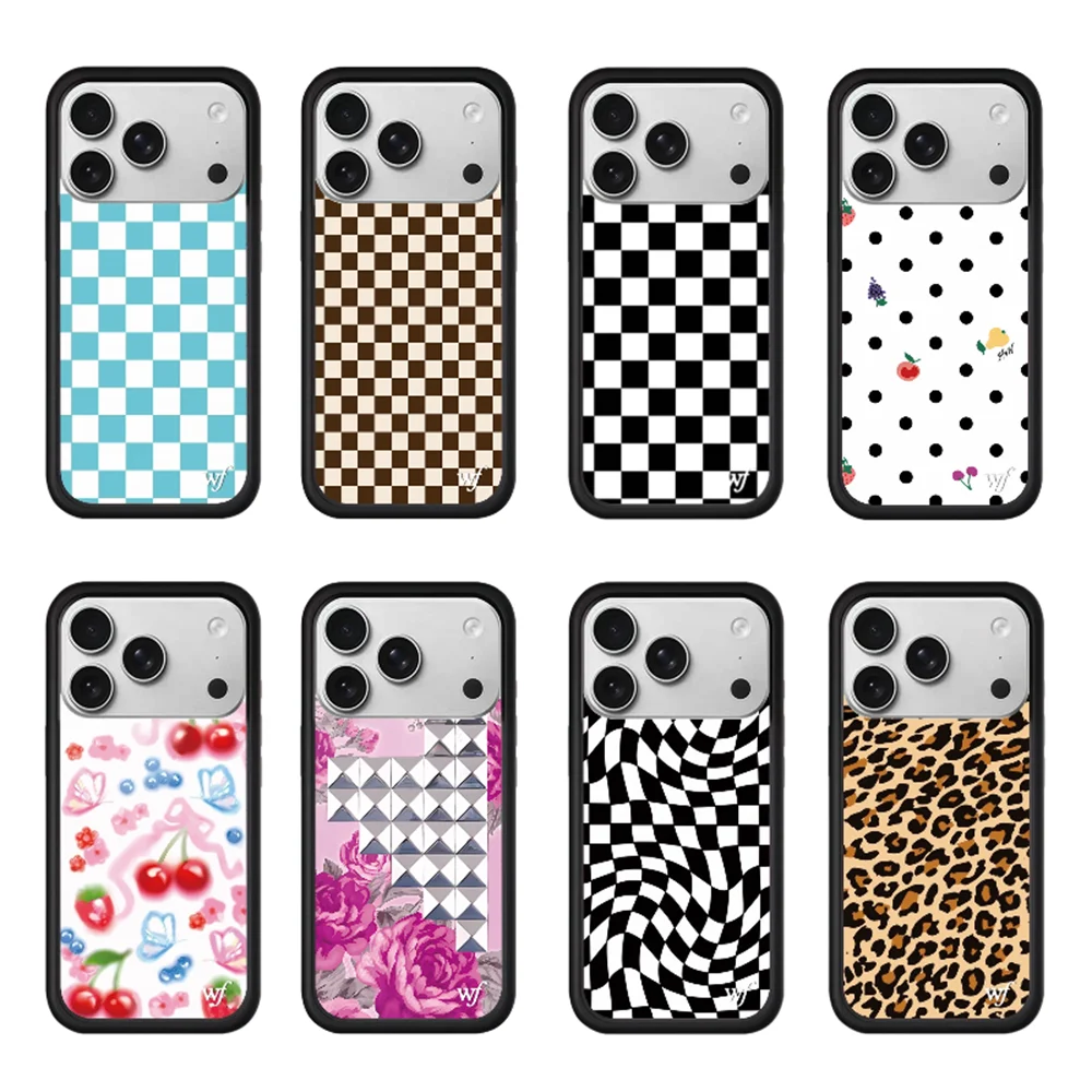 

New Wildflower Fashion plaid Cherry Leopard Phone Case For iPhone 17 Pro 17 Air 15 Plus 15 14 13 16 Pro Max Cover Cartoon Funda