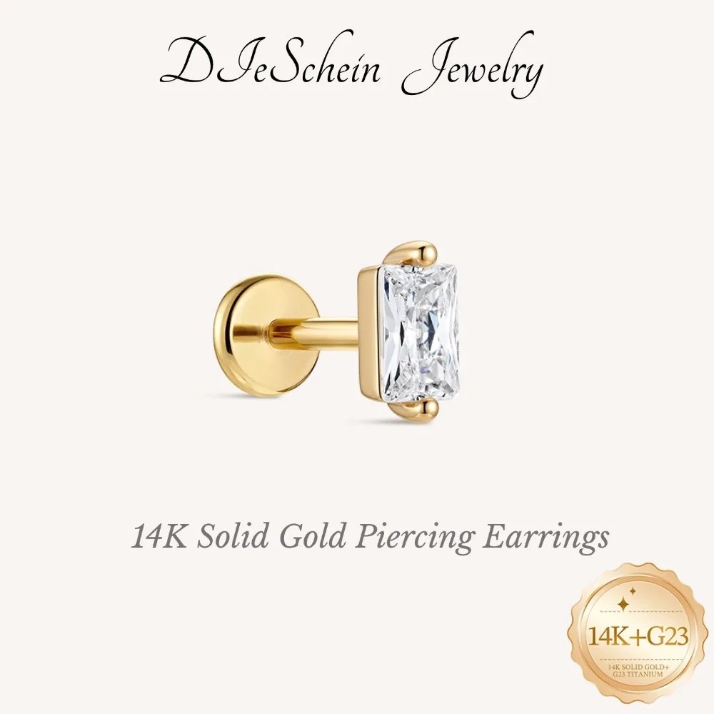 DIeSchein 14K Solid Gold Stud Piercing for Women Personalized  Flat Back Earrings Gold for Piercing Cartilage Earring for Gifts
